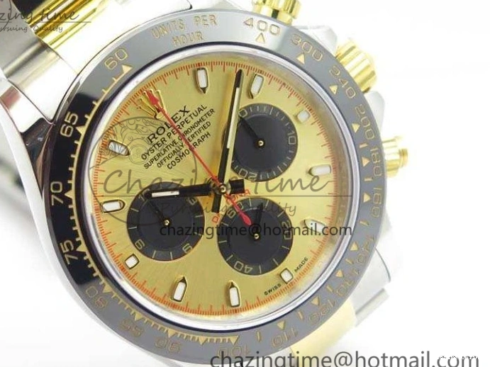 1230 FlexibleFit Daytona SS YG Ceramic Bezel JH Best Edition Gold Dial On SS YG Bracelet A 3528